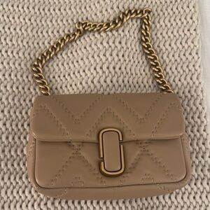 Marc Jacobs Tan Gold Crossbody Bag with Quilted Design